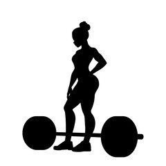 Naklejka premium Kobieta stojąca przy sztandze. Dziewczyna uprawiająca sport. Czarna sylwetka na białym tle. Ilustracja wektorowa.