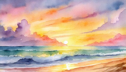 a watercolor of a beach