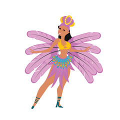 Collection of Beautiful Girls Wearing Bright Festival Costumes Dancing, Brazilian Carnival Samba Dancers, Rio de Janeiro Festival 