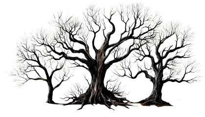 silhouette of dead tree on white background, Scary Dead Tree for Halloween