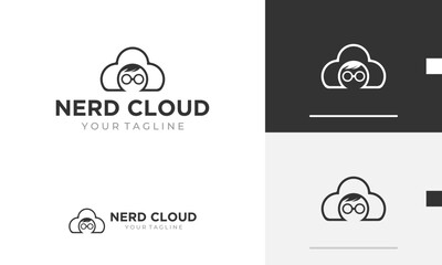 Logo design icon symbol sign geek nerd vision man cloud app upload download storage eyeglass app
