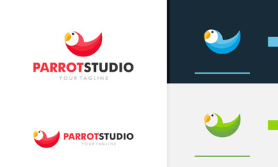 Logo design icon symbol sign geometric parrot bird round half circle color animal fauna wild life