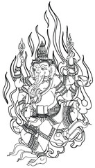 Fototapeta na wymiar Hand drawn sketch ganesh chaturthi black and white