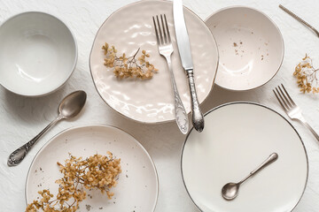 Beautiful table setting on white background