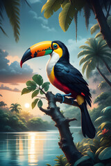 a beautiful toucan bird sitting