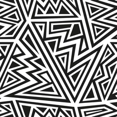 Fototapeten African geometric monochrome seamless pattern © gudinny