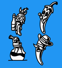 a black and white illustration of the chili mascot