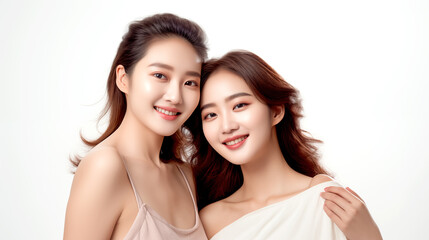Fototapeta na wymiar YOUNG TWO ASIAN WOMAN BEAUTY AND SKIN CARE CONCEPT. legal AI