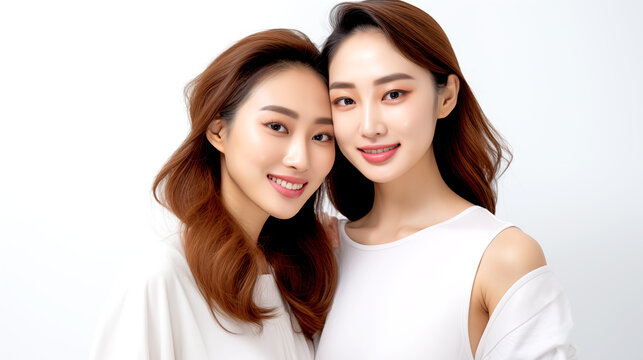 YOUNG TWO ASIAN WOMAN BEAUTY AND SKIN CARE CONCEPT. legal AI