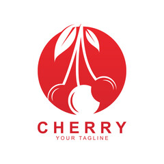 Cherry Fruit logo, Red Colored plant vector illustration, Fruit Shop Design, Company, Sticker, Product Brand