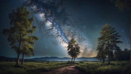 Fototapeta na wymiar Milky Way and the trees
