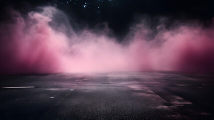 pink Smoke And Fog On Asphalt In Black Defocused Background