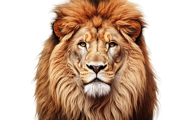 Stunning Majestic Lion Face Highlighting Isolated on Transparent Background PNG.