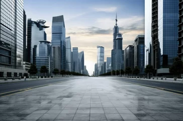 Foto auf Acrylglas Shanghai Empty modern city outdoor park and road, highway and city modern architecture