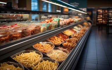 Delicious pasta in supermarket