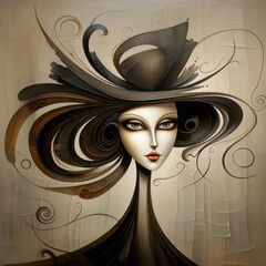 Artistic representation of a woman in an abstract, modern, contemporary, and cubism style, great for wall decor, print design, and art posters.