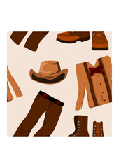 Editable Western Men Clothes Vector Illustration Seamless Pattern for Creating Background and Decorative Element of Wild Western Culture Related Project