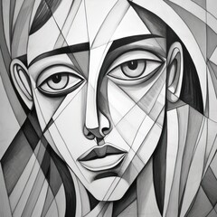 Modern and contemporary abstract art featuring a woman in a cubism style, suitable for wall decoration, print design, and art posters	