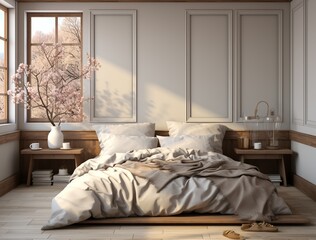 Modern bedroom interior with bed