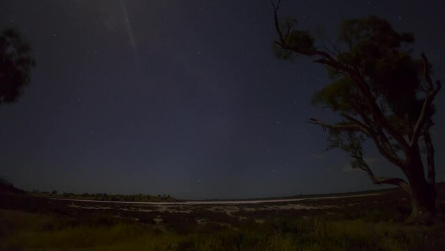 Timelapse of the milkyway galaxy over a salt lake in the Australian outback.