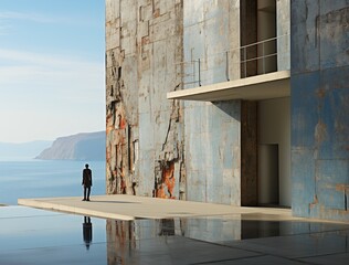 Unrecognizable man standing on pier near sea