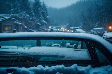 Watching the snow fall through a window in a cozy, warm car