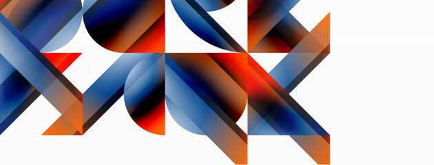 Fototapeta premium Gradient color triangles and circles on white. Dynamic blend creating captivating visual impact. Geometric background for digital designs, presentations, website banners, social media posts