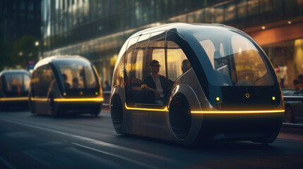 Citizens traveling in self-driving,  electric pods - obrazy, fototapety, plakaty