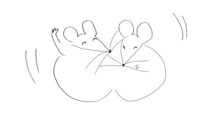 笑い転げるネズミのイラスト(線画)