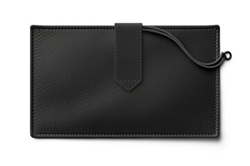 Black leather textile clothing label. Cut out on transparent