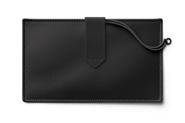 Black leather textile clothing label. Cut out on transparent