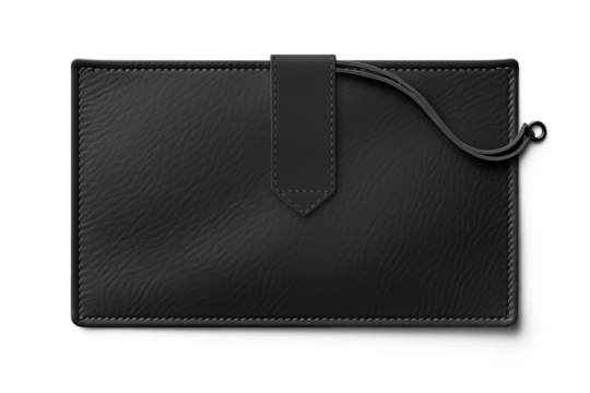 Black leather textile clothing label. Cut out on transparent