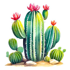 cute cactus plant in watercolor painting style on white background