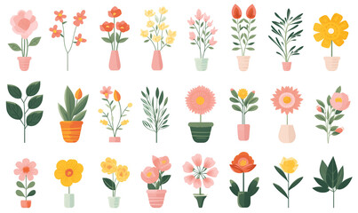 Obraz premium Collection of beautiful blooming flowers, isolated on white background.