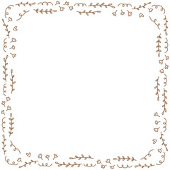 floral Botanical square frame. Hand drawn round doodle line border, leaves and flowers wedding invitation and cards logo design and posters template. Elegant minimal style floral vector 
