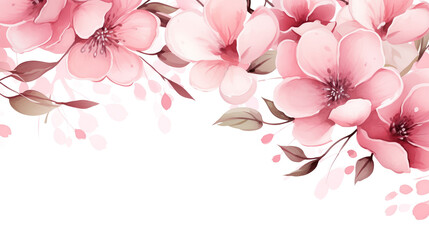 Fototapeta na wymiar Watercolour illustration, wild blooming floral pattern, greeting card template