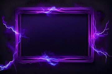 Empty frame decorated with neon purple toxic smoke and lightning discharges isolated on transparent background. Realistic vector illustration of rectangular border glowing in darkness.