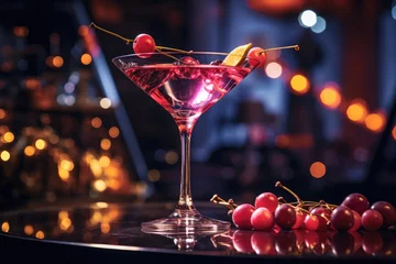 Fotobehang Glass of liqueur with red grapes © Veniamin Kraskov