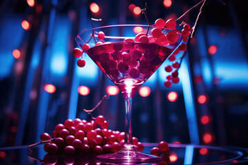 Glass of liqueur with red grapes