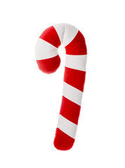 Fototapeta na wymiar Christmas cushion in shape of candy cane on white background