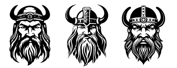 set of Vikings heads  silhouette 