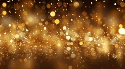 Obraz na płótnie Canvas Golden sparkles out of focus, creating a celebratory and exciting atmosphere with a blurred effect, evoking a sense of joy and anticipation.