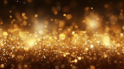 Obraz na płótnie Canvas Golden sparkles out of focus, creating a celebratory and exciting atmosphere with a blurred effect, evoking a sense of joy and anticipation.