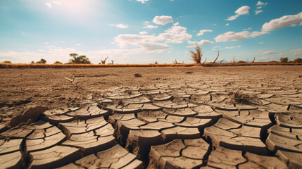 Dry land with tree affected by climate change