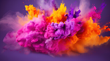 Fototapeta na wymiar Colorful holi paint splash on purple background