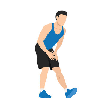 Man doing standing hamstring stretch exercise. Flat vector illustration isolated on white background