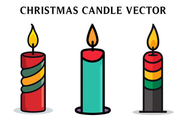 Colorful Christmas Candle Vector Illustration Set
