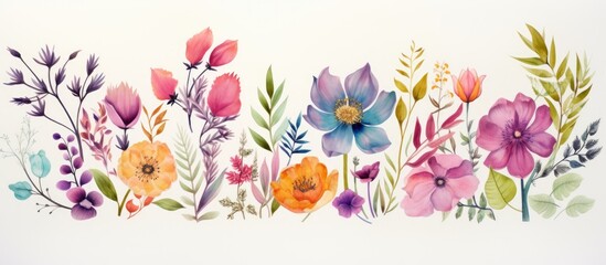 Watercolor floral doodles on paper representing spring bloom