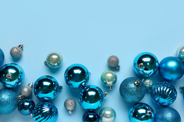 Christmas balls on blue background