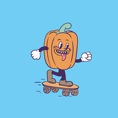 The bell pepper is skateboarding